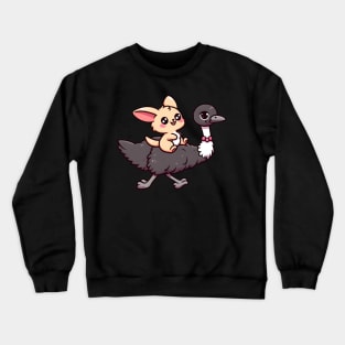 Baby Kangaroo riding a Emu Crewneck Sweatshirt